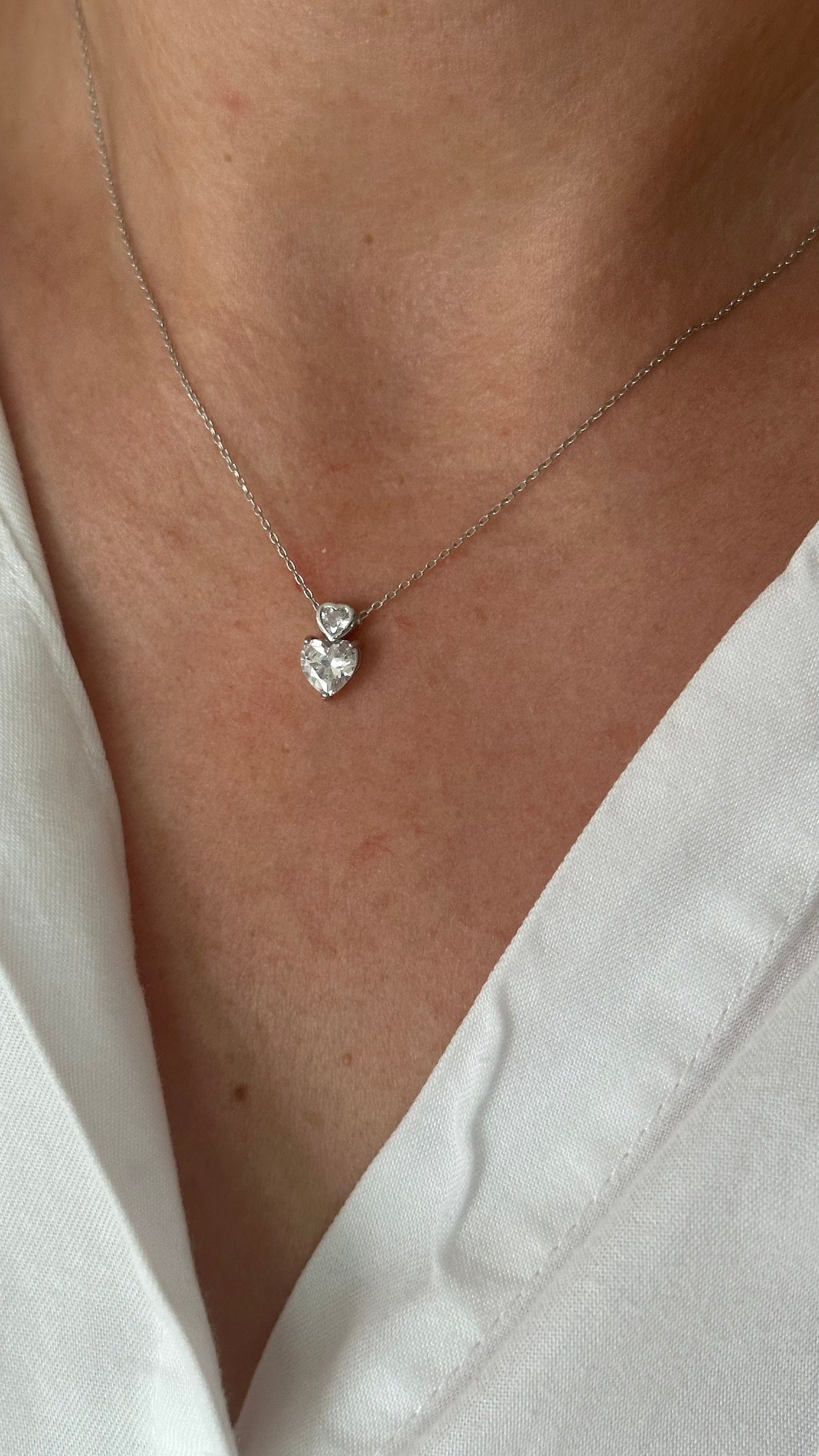 Crystal Heart Necklace, Diamond necklace, Minimalist Everyday Necklace, CZ Necklace, Cubic Zirconia Gemstone, Gift for her, Layering Jewelry