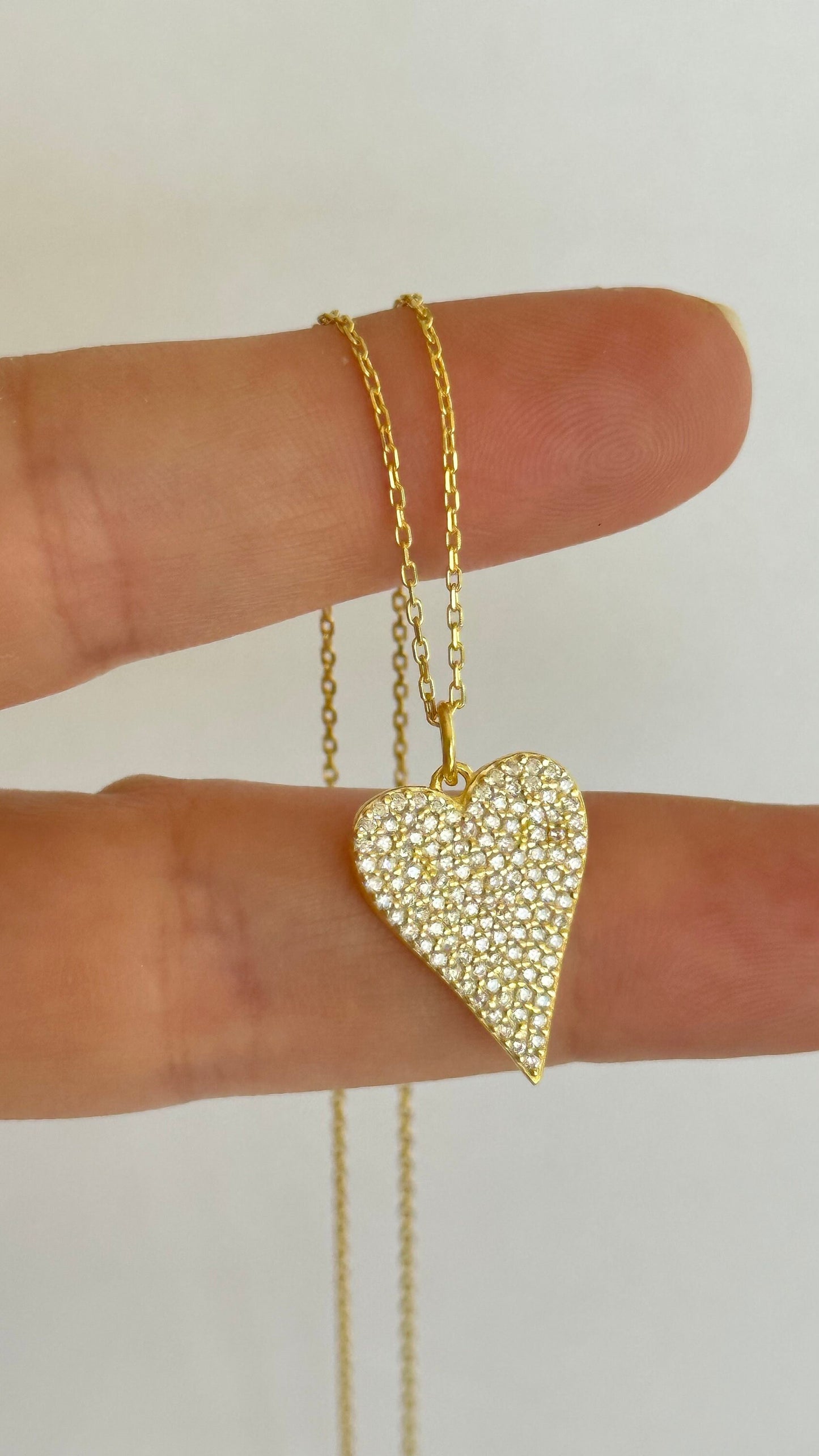 Pave Diamond Heart Necklace, Elongated Pendant Necklace, Love Necklace, Big Heart Necklace, CZ Necklace, Gemstone Necklace, Gift for Mom