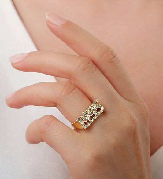 Gold Year Ring, Date ring, CZ Gemstone ring, Birthday Ring , Personalized Date Ring , Personalized Gifts, Unisex Ring, Silver Custom Ring