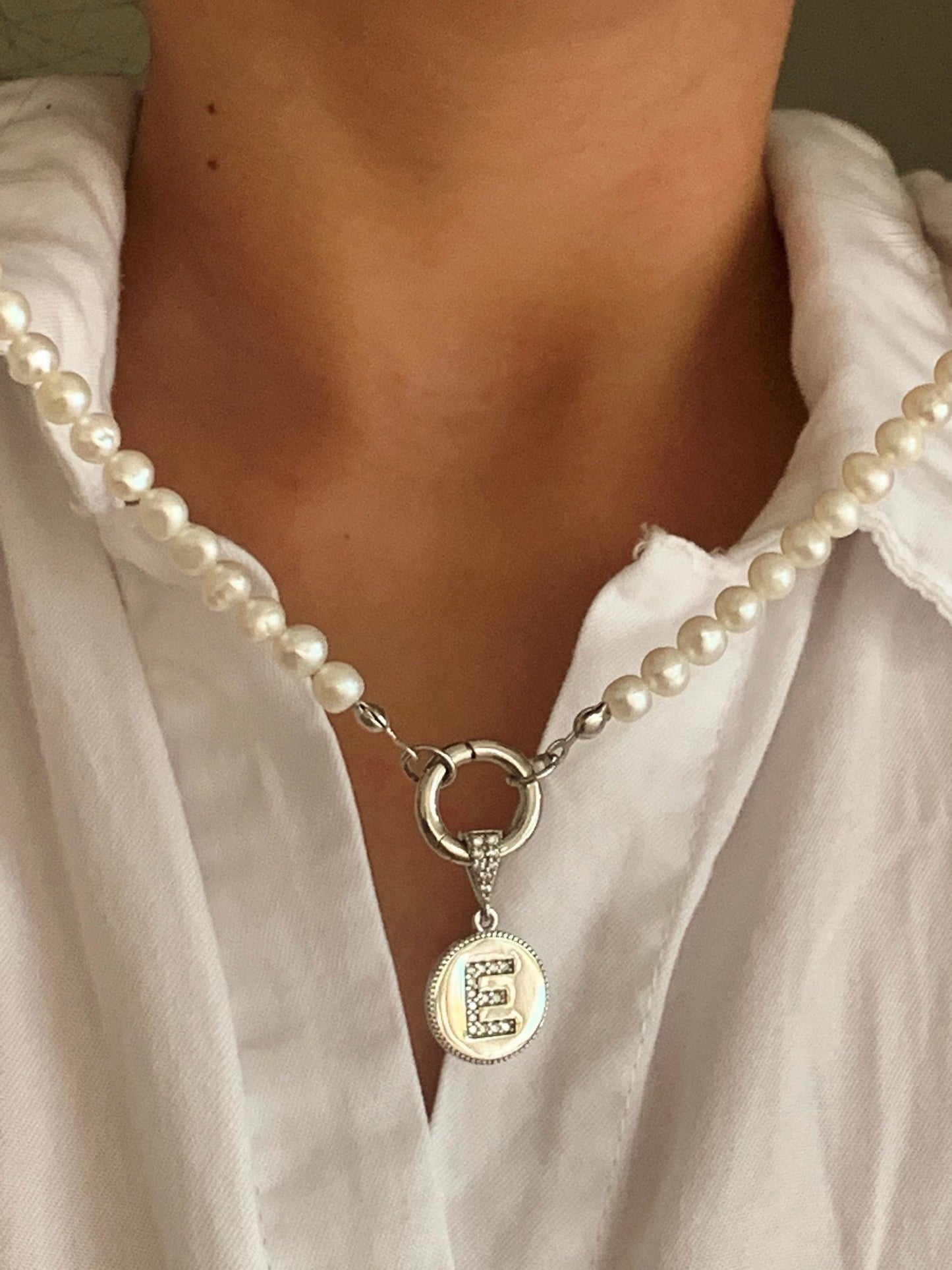 Initial Pearl necklace, Pearl Letter Choker, CZ Gemstone Initial Pendant, Freshwater Pearls, Personalized Gifts, Christmas Girlfriend Gift