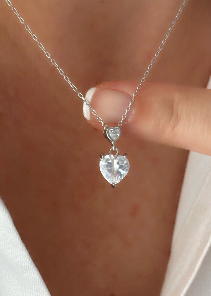 Crystal Heart Necklace, Diamond Necklace, Princess Necklace, Minimalist Necklace, CZ Necklace, Christmas Gift for her, Layering Jewelry