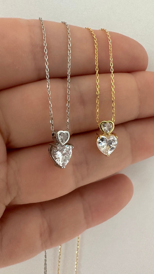 Crystal Heart Necklace, Diamond necklace, Minimalist Everyday Necklace, CZ Necklace, Cubic Zirconia Gemstone, Gift for her, Layering Jewelry