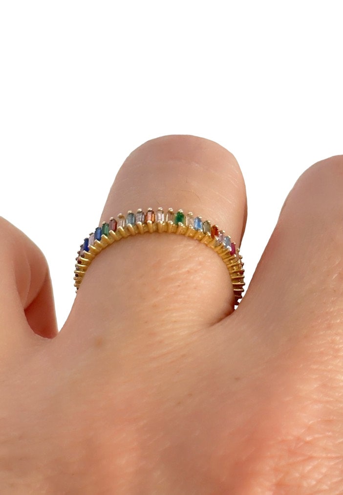 Baguette Ring, CZ Ring, Multi-color Stone Ring, Cubic Zirconia Baguette Ring, Diamond Ring, Crystal Ring, Silver Minimalist Ring, 925 Silver