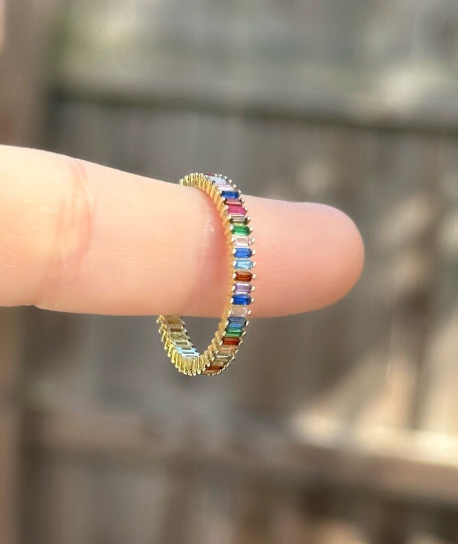 Baguette Ring, CZ Ring, Multi-color Stone Ring, Cubic Zirconia Baguette Ring, Diamond Ring, Crystal Ring, Silver Minimalist Ring, 925 Silver