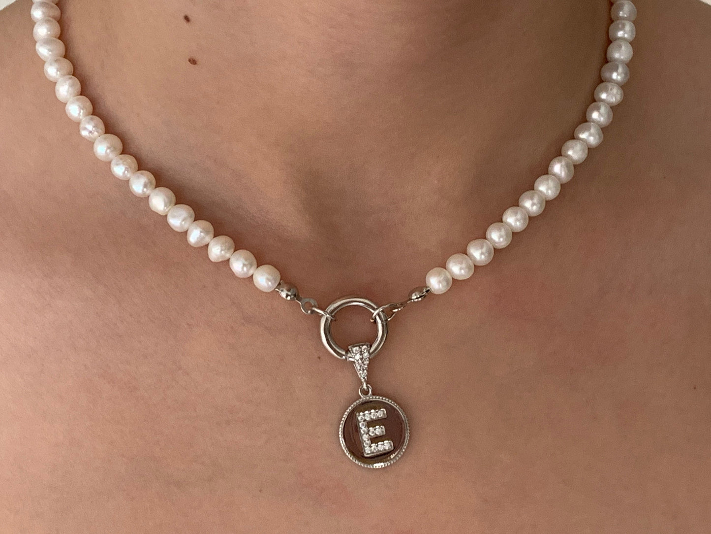 Initial Pearl necklace, Pearl Letter Choker, CZ Gemstone Initial Pendant, Freshwater Pearls, Personalized Gifts, Christmas Girlfriend Gift