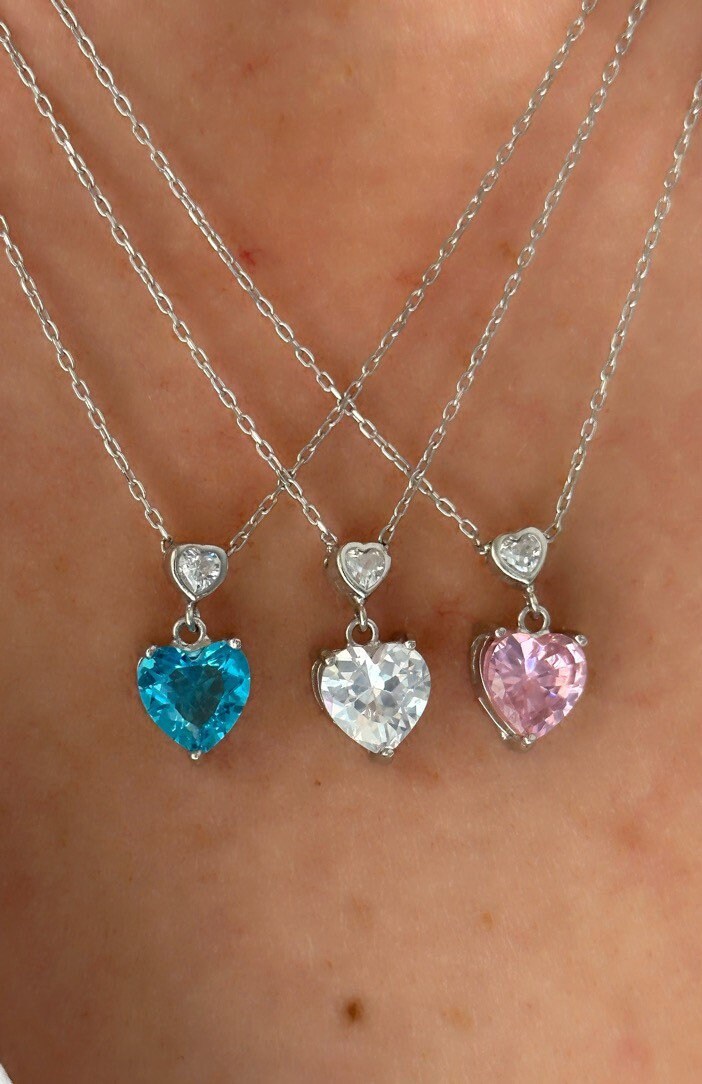 Crystal Heart Necklace, Diamond Necklace, Princess Necklace, Minimalist Necklace, CZ Necklace, Christmas Gift for her, Layering Jewelry