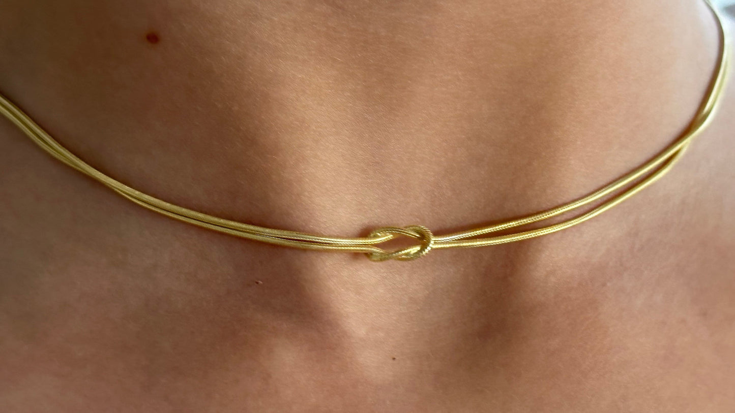 Love Knot Necklace, Double Chain Knot Necklace, Knot Choker, Everyday Minimalist Necklace, Endless Knot, Christmas Gift for her, Bridal Gift
