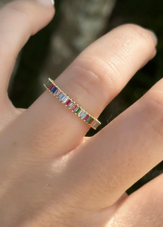 Baguette Ring, CZ Ring, Multi-color Stone Ring, Cubic Zirconia Baguette Ring, Diamond Ring, Crystal Ring, Silver Minimalist Ring, 925 Silver