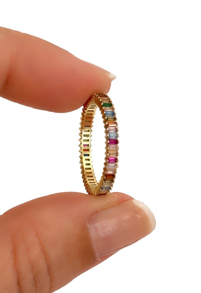 Baguette Ring, CZ Ring, Multi-color Stone Ring, Cubic Zirconia Baguette Ring, Diamond Ring, Crystal Ring, Silver Minimalist Ring, 925 Silver
