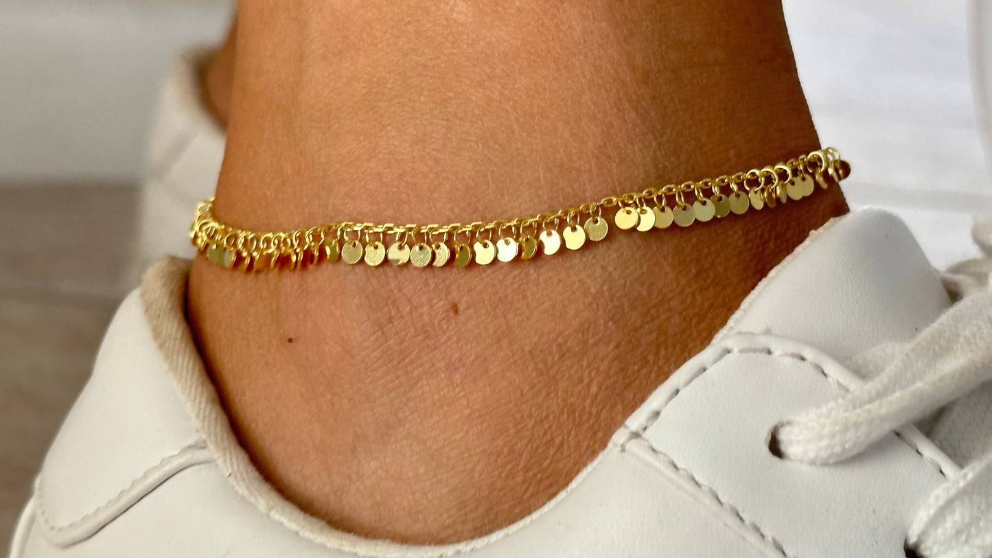 Gold Ankle Bracelet, Trendy Dangle Anklet, Mother's Day Gift, Girlfriend Gift, Summer Anklet, Beach Jewelry, Sterling Silver Chain anklet