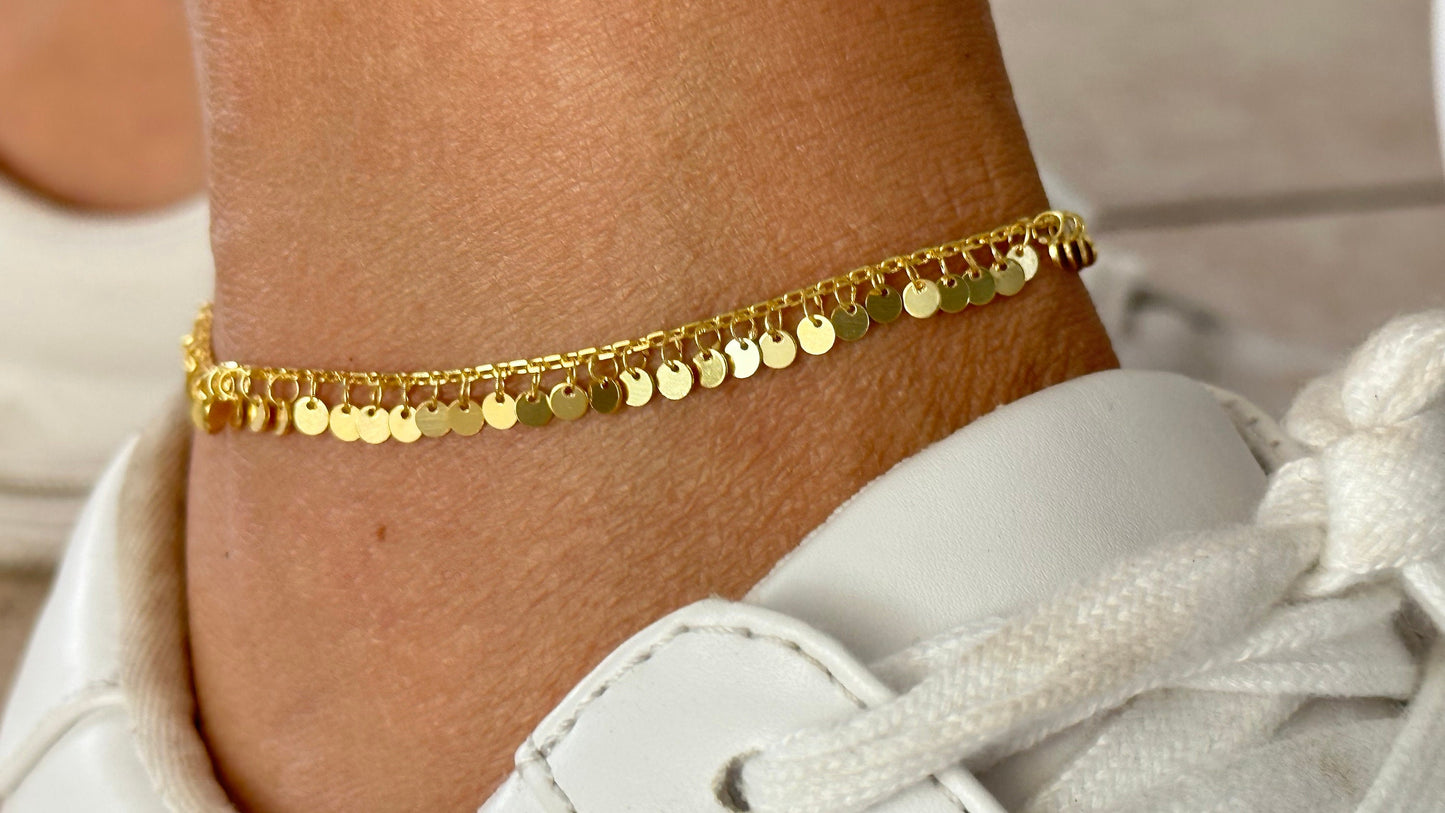 Gold Ankle Bracelet, Trendy Dangle Anklet, Mother's Day Gift, Girlfriend Gift, Summer Anklet, Beach Jewelry, Sterling Silver Chain anklet