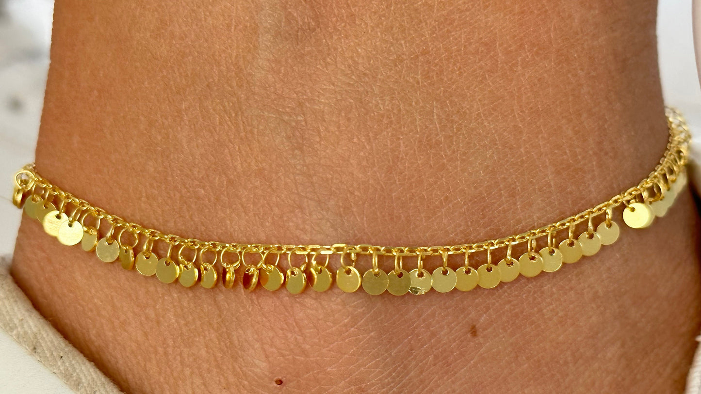 Gold Ankle Bracelet, Trendy Dangle Anklet, Mother's Day Gift, Girlfriend Gift, Summer Anklet, Beach Jewelry, Sterling Silver Chain anklet