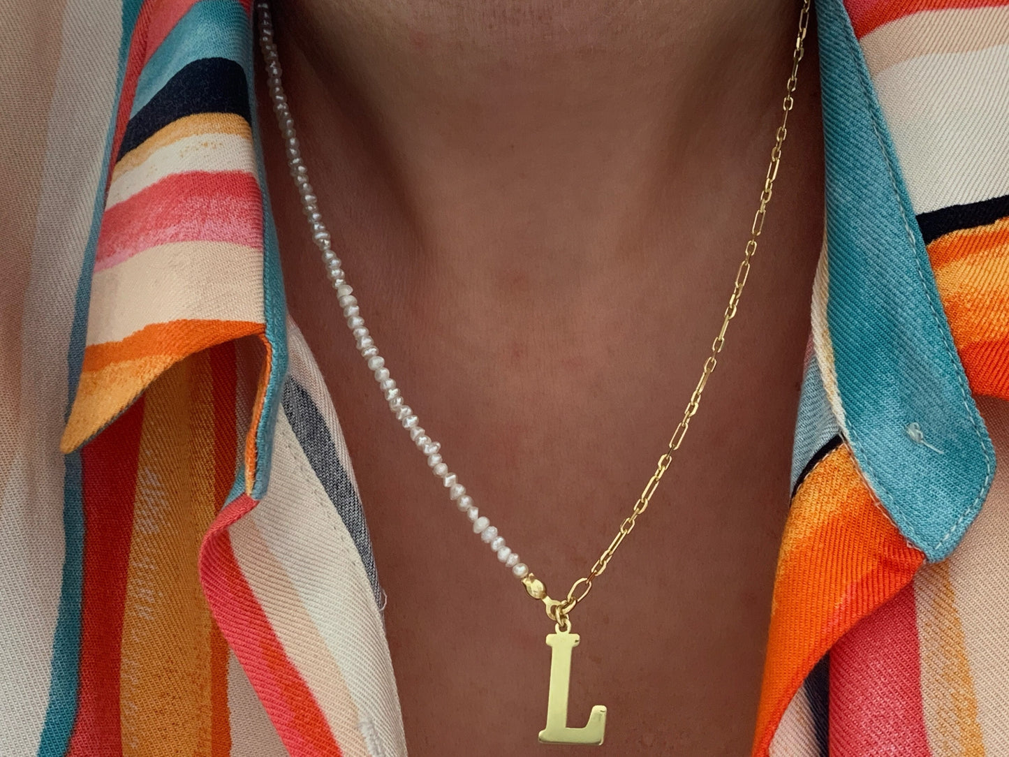Personalized Tiny Pearl Necklace, Initial Pearl Necklace, Half Pearl Half Chain Necklace, Letter Necklace, Personalized Gifts, Gift for Her