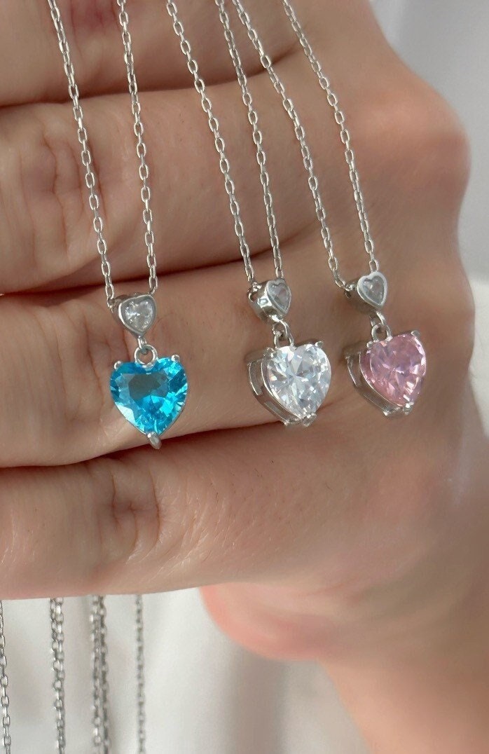 Crystal Heart Necklace, Diamond Necklace, Princess Necklace, Minimalist Necklace, CZ Necklace, Christmas Gift for her, Layering Jewelry
