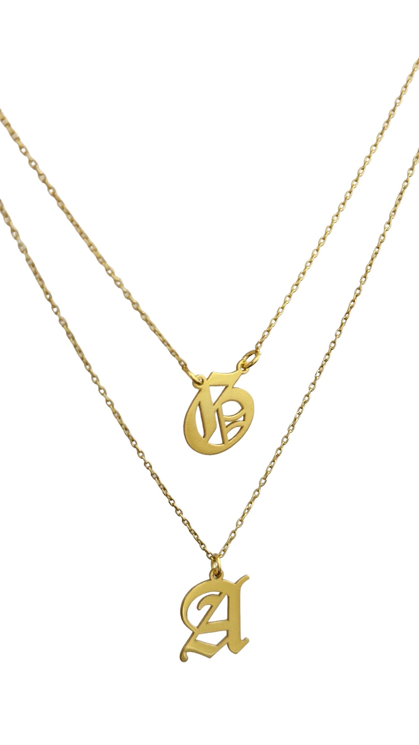 Double Layer Initial Necklace, Personalized Layered Necklace, Two initial necklace, Two strands necklace, Personalized Gift,  Double Chain