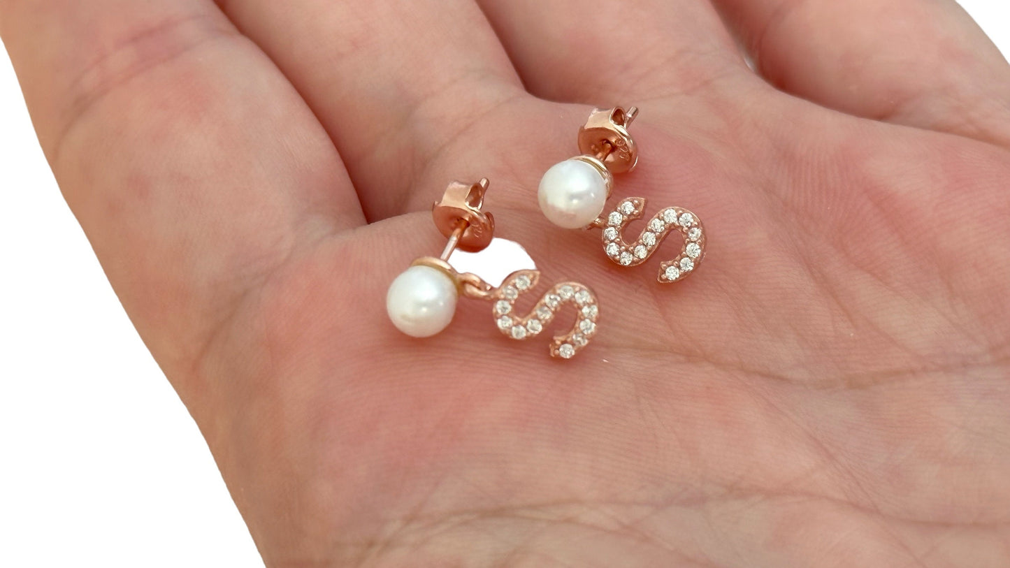 Pearl Earring, Letter Earring, Initial Earring, Pave Earring, CZ Earring, Custom Alphabet Earring, Personalized Gifts, Personalized Jewelry