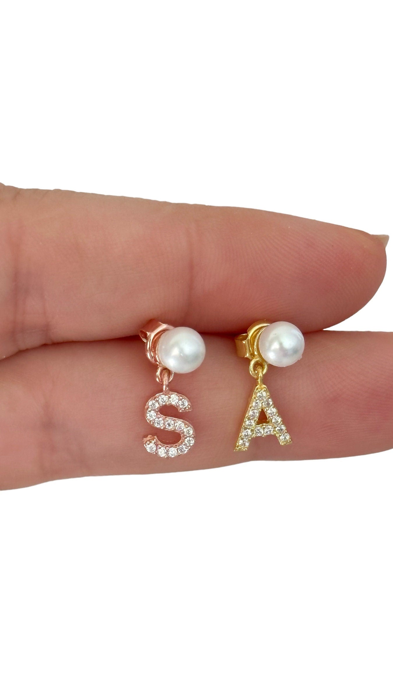 Pearl Earring, Letter Earring, Initial Earring, Pave Earring, CZ Earring, Custom Alphabet Earring, Personalized Gifts, Personalized Jewelry