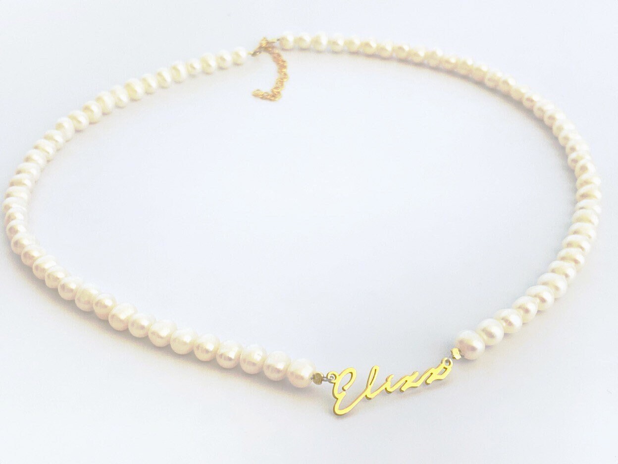 Personalized Pearl Name Necklace, Signature Name Necklace, Handwriting Necklace, Custom Jewelry, Personalized Gifts, 925 Silver, Woman Gift