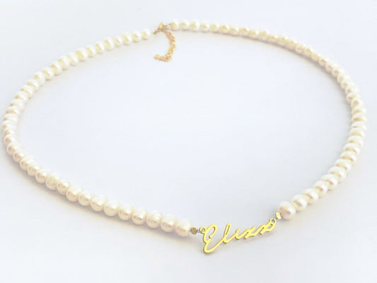 Personalized Pearl Name Necklace, Signature Name Necklace, Handwriting Necklace, Custom Jewelry, Personalized Gifts, 925 Silver, Woman Gift