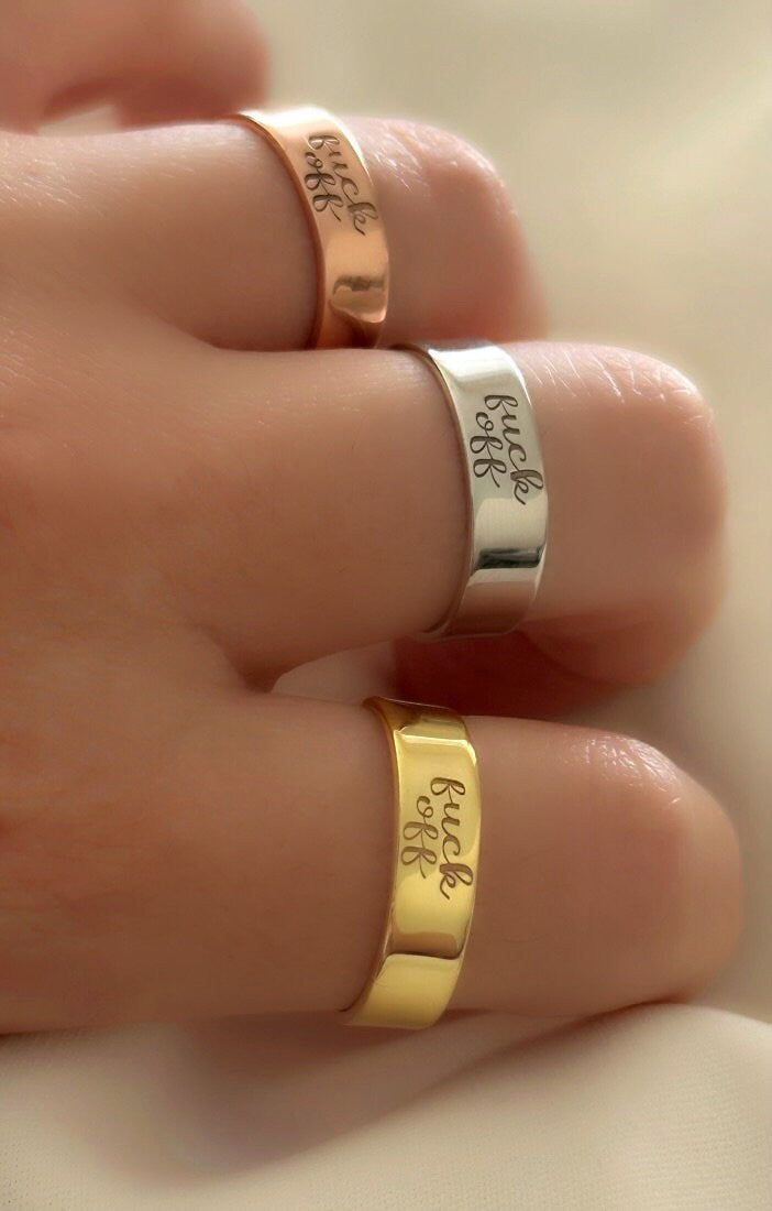 Fuck Off Ring, Adjustable Fuck Off Ring, Fuck Off Band Ring, Personalized Gold Band Ring, Personalized Gifts, 925 Sterling Silver Ring