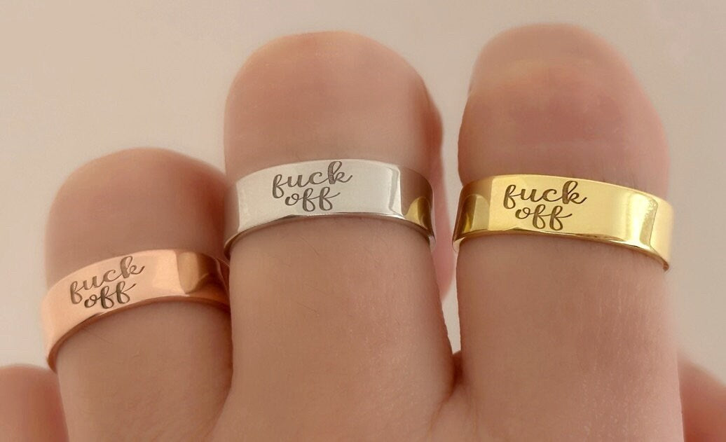 Fuck Off Ring, Adjustable Fuck Off Ring, Fuck Off Band Ring, Personalized Gold Band Ring, Personalized Gifts, 925 Sterling Silver Ring