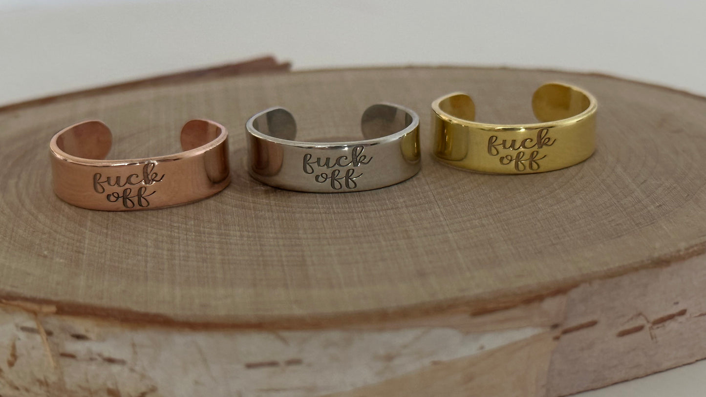 Fuck Off Ring, Adjustable Fuck Off Ring, Fuck Off Band Ring, Personalized Gold Band Ring, Personalized Gifts, 925 Sterling Silver Ring