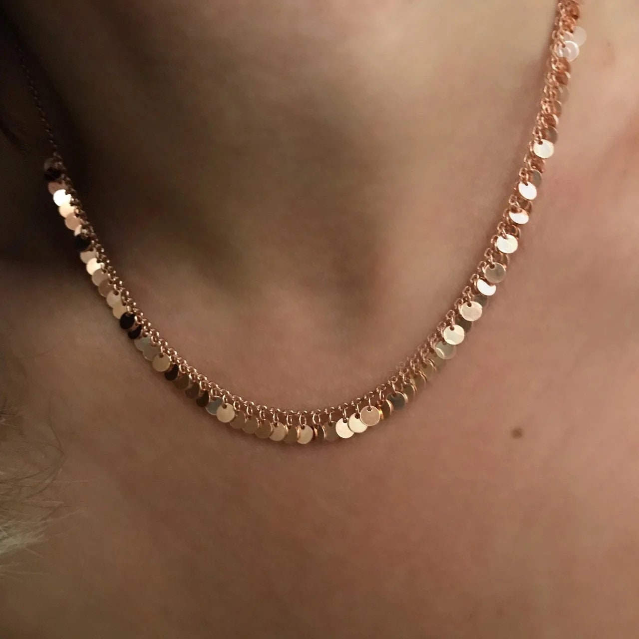 Dangle Disc Necklace, Tiny Discs Chain Necklace, Layering Chain Necklace, Dainty Gold Necklace, Circle Necklace, Gift for Her , 925 Silver