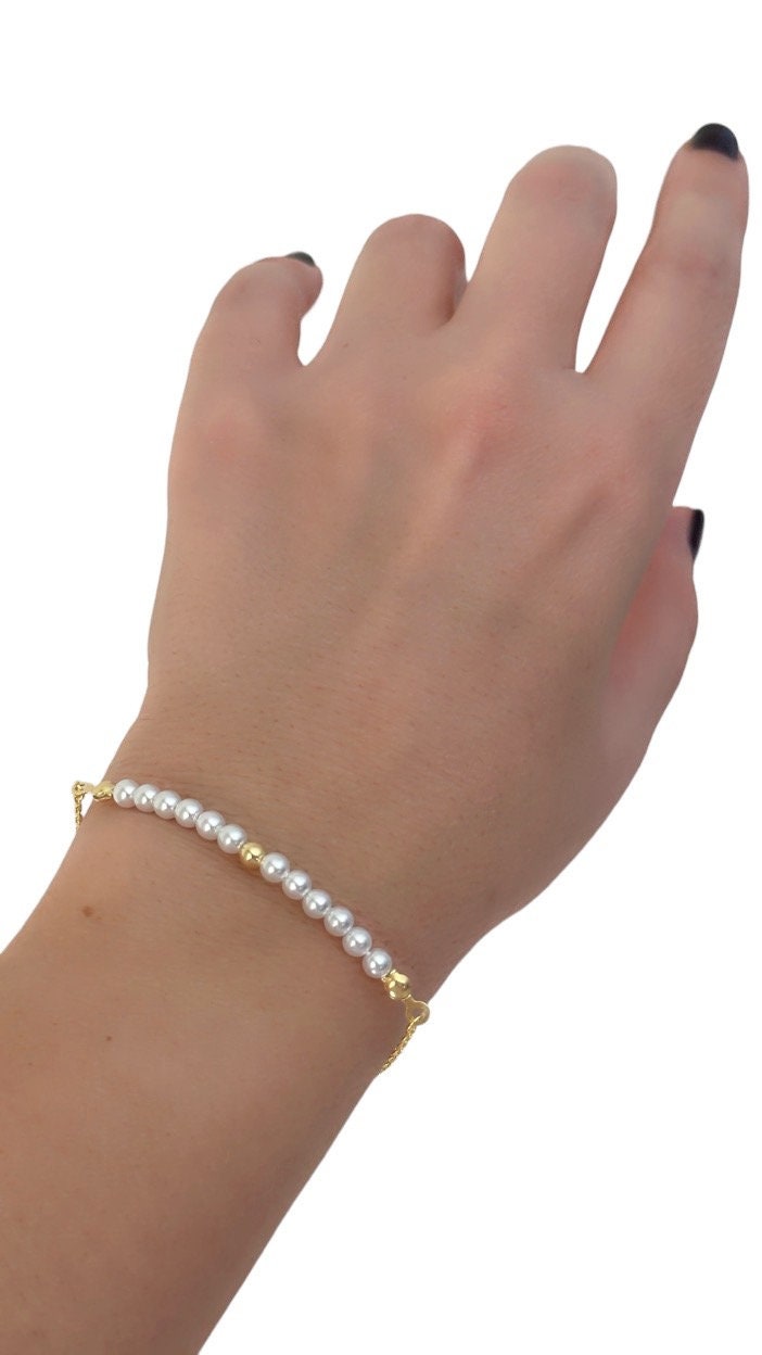 Tiny Pearl Bracelet, Gold Pearl Bracelet, Bridesmaid Bracelet, Pearl Jewelry, Layering Bracelet, Stacking Bracelet, Minimalist Jewelry, 925