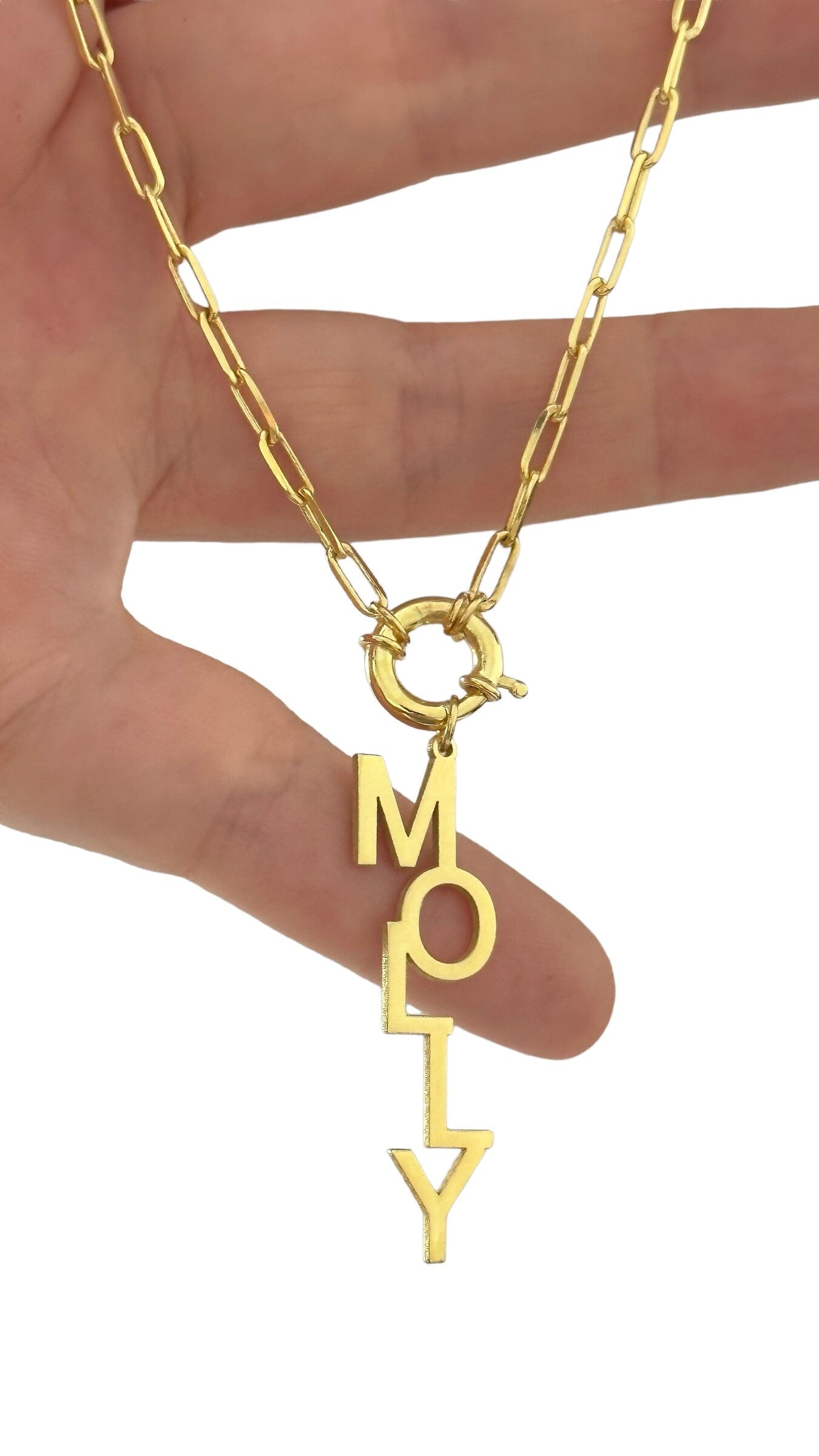 Vertical Name Necklace Gold, Drop Name Necklace, Vertical Name Pendant, Long Y Necklace, Lariat Necklace, Personalized Gifts, Custom Jewelry