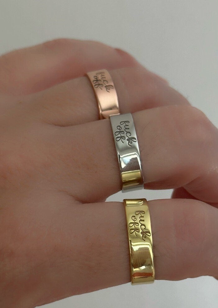 Fuck Off Ring, Adjustable Fuck Off Ring, Fuck Off Band Ring, Personalized Gold Band Ring, Personalized Gifts, 925 Sterling Silver Ring