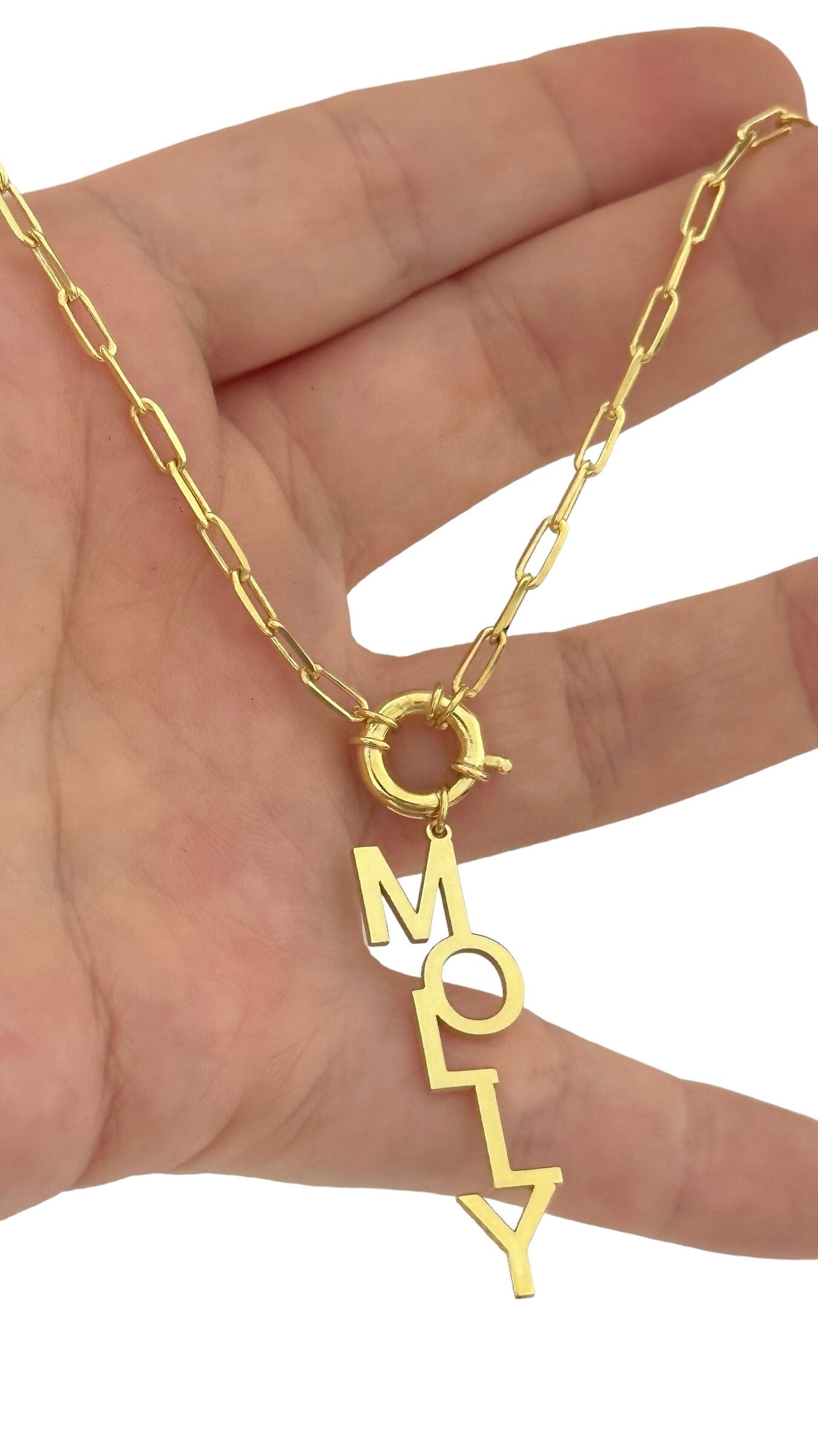 Vertical Name Necklace Gold, Drop Name Necklace, Vertical Name Pendant, Long Y Necklace, Lariat Necklace, Personalized Gifts, Custom Jewelry