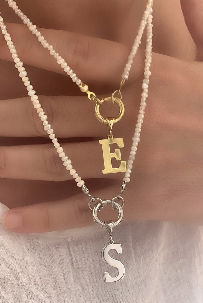 Tiny Pearl Necklace, Initial Pearl Necklace, Pearl Chain Choker, Personalized Pearl Necklace, Custom Pearl Necklace, Personalized gift, 925