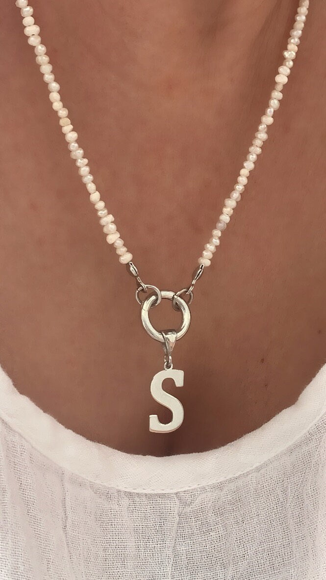 Tiny Pearl Necklace, Initial Pearl Necklace, Pearl Chain Choker, Personalized Pearl Necklace, Custom Pearl Necklace, Personalized gift, 925