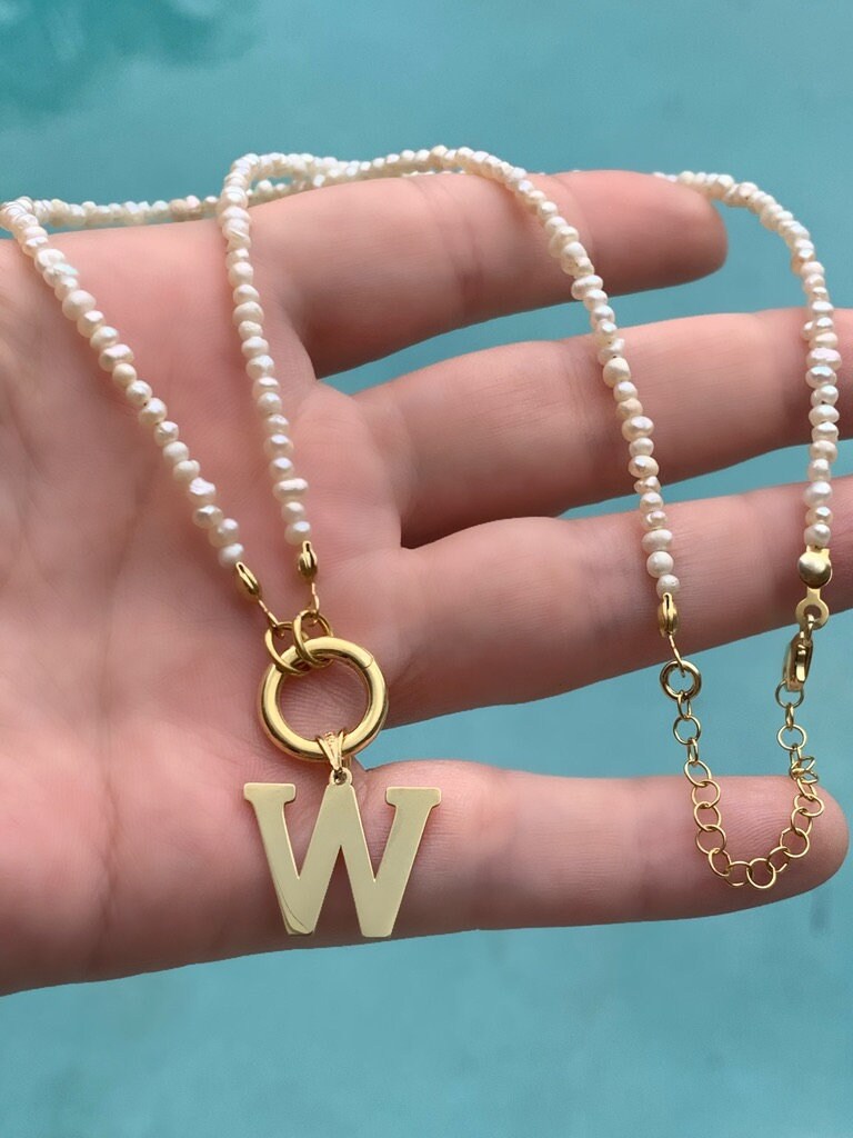 Tiny Pearl Necklace, Initial Pearl Necklace, Pearl Chain Choker, Personalized Pearl Necklace, Custom Pearl Necklace, Personalized gift, 925