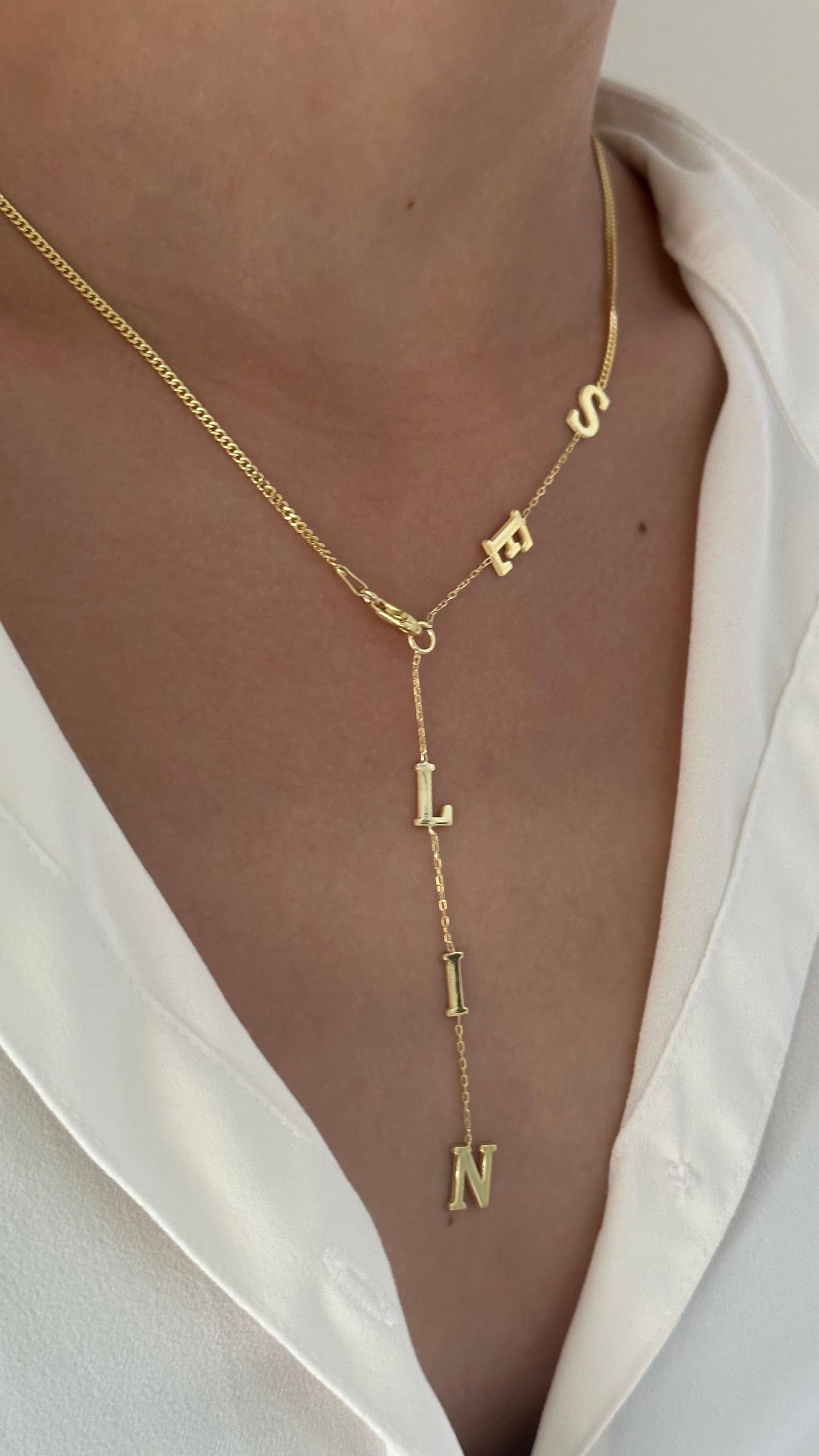 Lariat Necklace Silver, Name Necklace Personalized, Drop Initial Necklace, Long Y Necklace, Custom Necklace for Women, Custom Gift