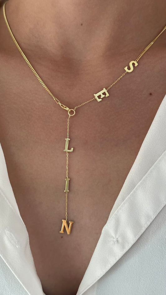 Lariat Necklace Silver, Name Necklace Personalized, Drop Initial Necklace, Long Y Necklace, Custom Necklace for Women, Custom Gift