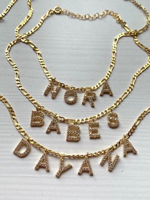 Pave Letter Necklace, Personalized Name Necklace, CZ Letter Necklace, Dangle Name Necklace, Pave Initial Necklace, Personalized Gift for Her