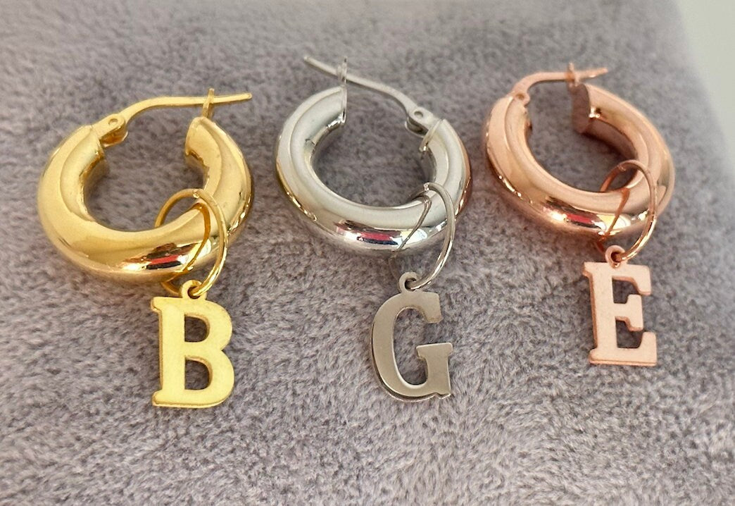 Initial Earring, Initial Hoop Earrings, Letter Hoop Earring, Huggie Earrings, Personalized Earring, Custom Hoops, Gift for her