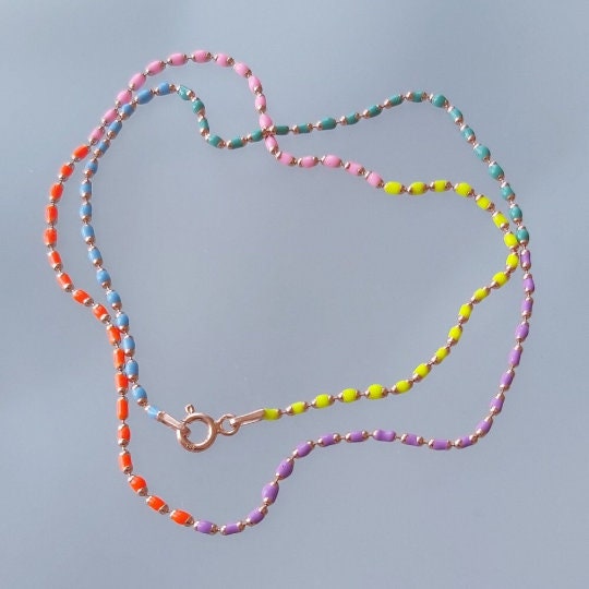 Enamel Necklace, Enamel Chain, Rainbow Necklace, Neon Chain Necklace, Colorful Necklace, Layering Chain, Gift for her, Enamel Jewelry