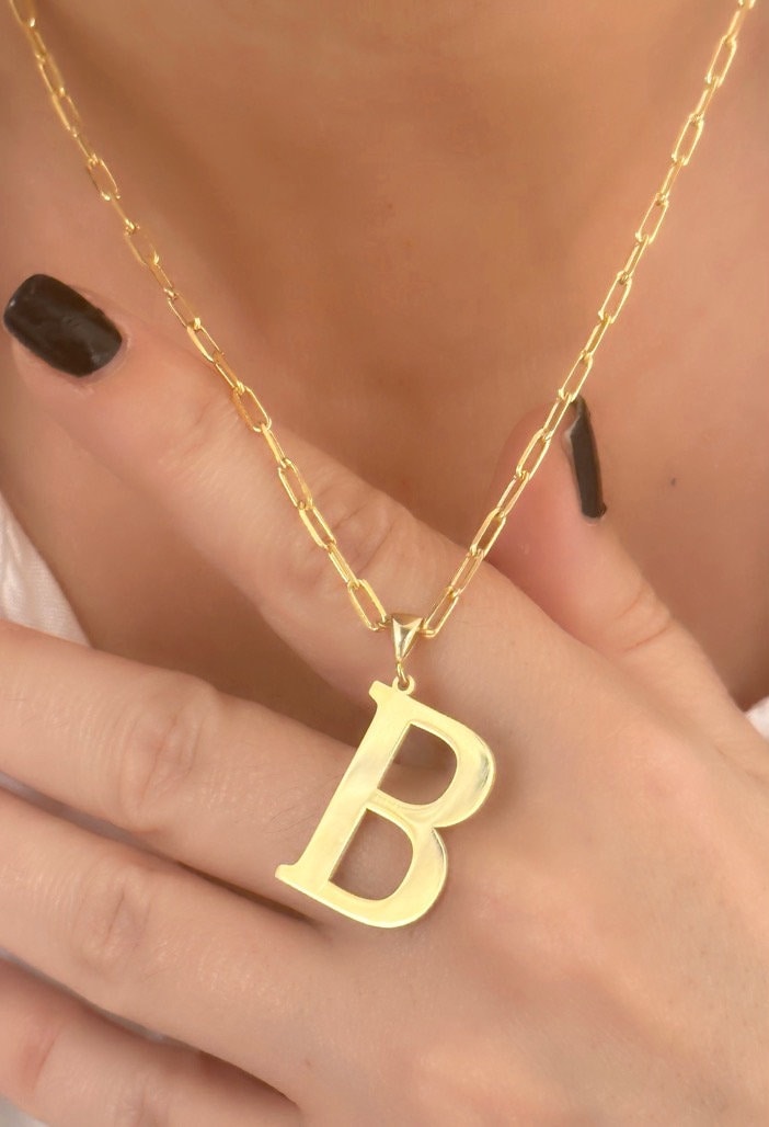 Big Letter Necklace, Large Initial Letter Necklace, Oversized Pendant Personalize Jewelry Gifts Women Men Customized