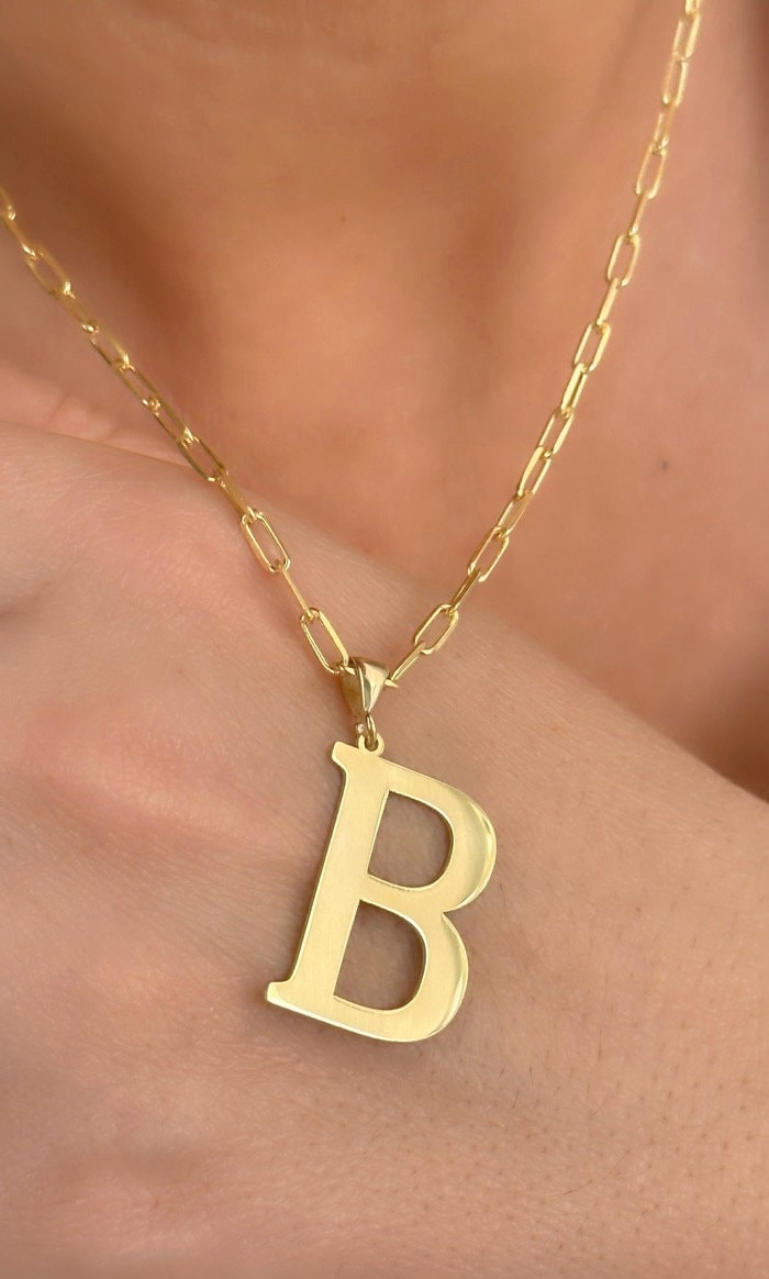 Big Letter Necklace, Large Initial Letter Necklace, Oversized Pendant Personalize Jewelry Gifts Women Men Customized