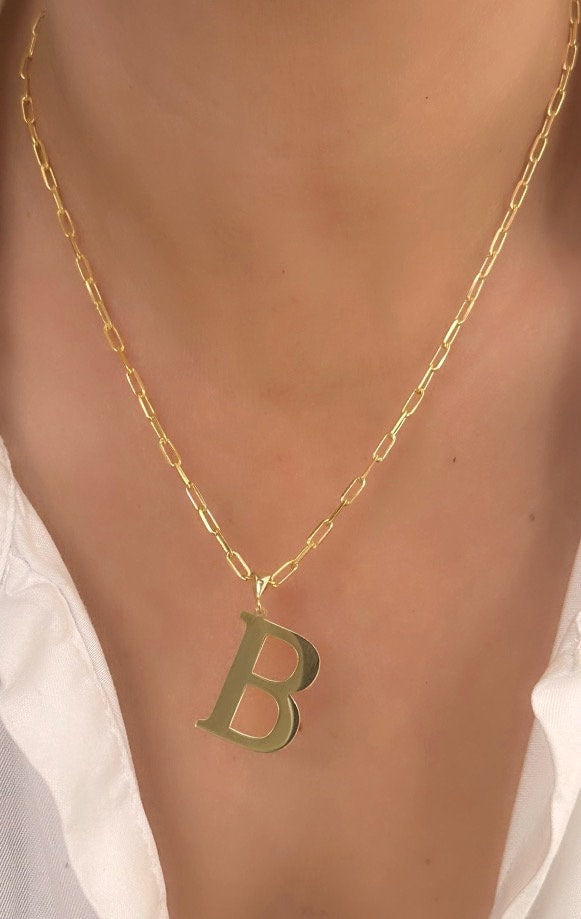 Big Letter Necklace, Large Initial Letter Necklace, Oversized Pendant Personalize Jewelry Gifts Women Men Customized