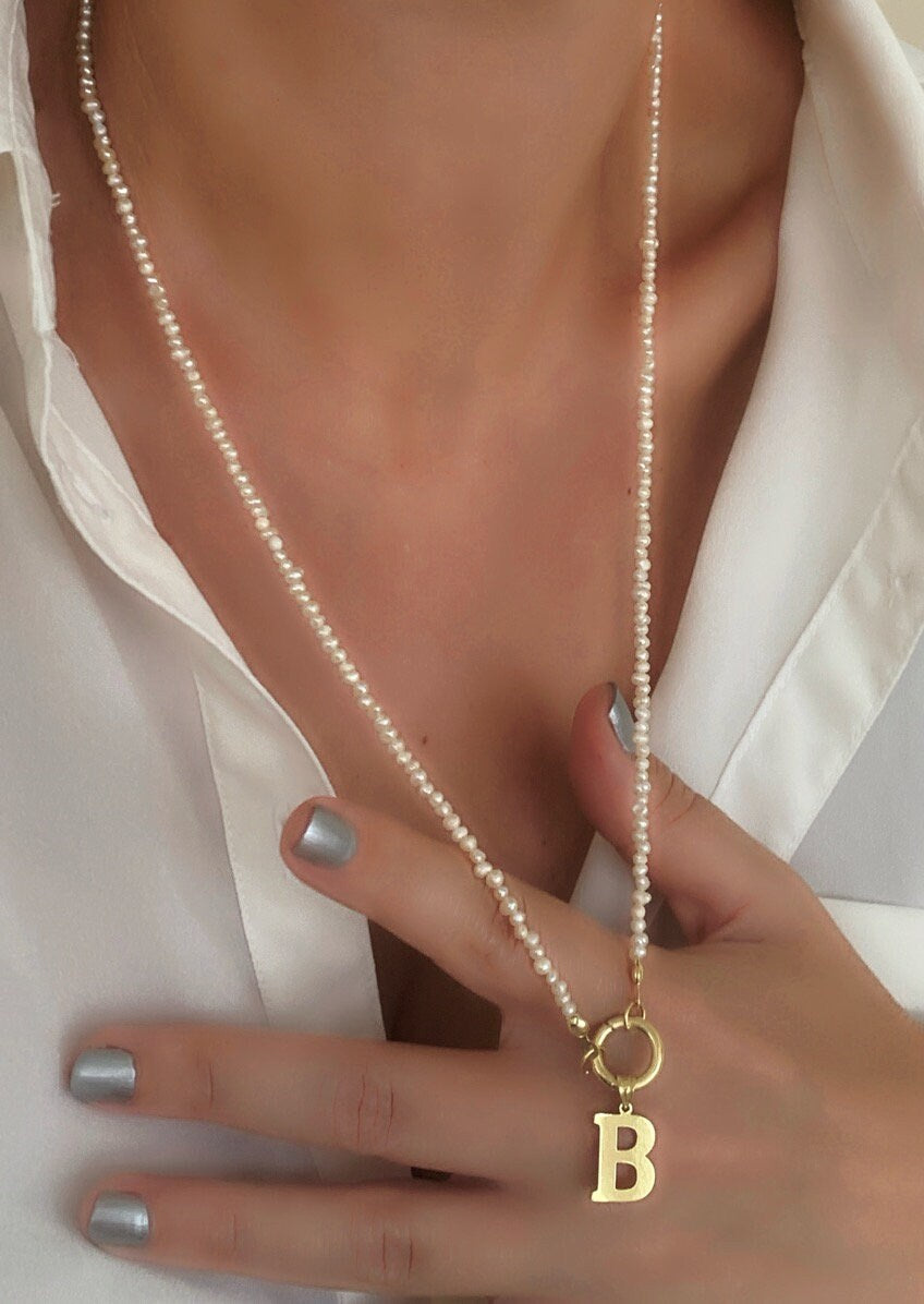 Tiny Pearl Necklace, Initial Pearl Necklace, Pearl Chain Choker, Personalized Pearl Necklace, Custom Pearl Necklace, Personalized gift, 925