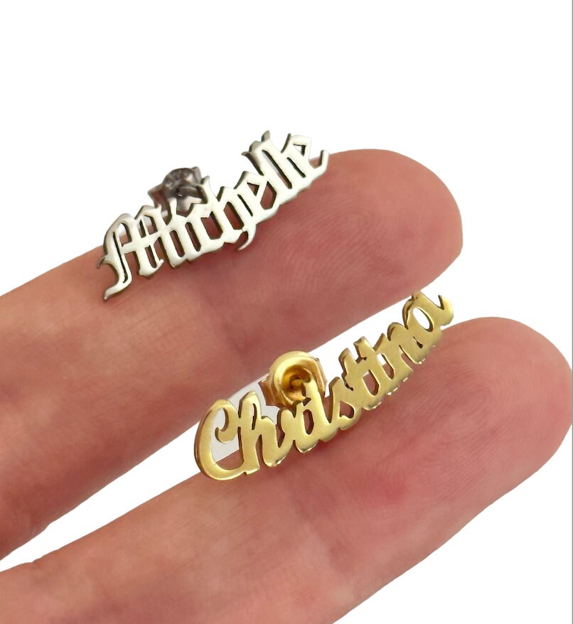 Name  Earring Stud, Custom Name Earrings, Personalized Earrings Silver, Stud Earrings, Name Earrings Gold, Customized Gift for Her
