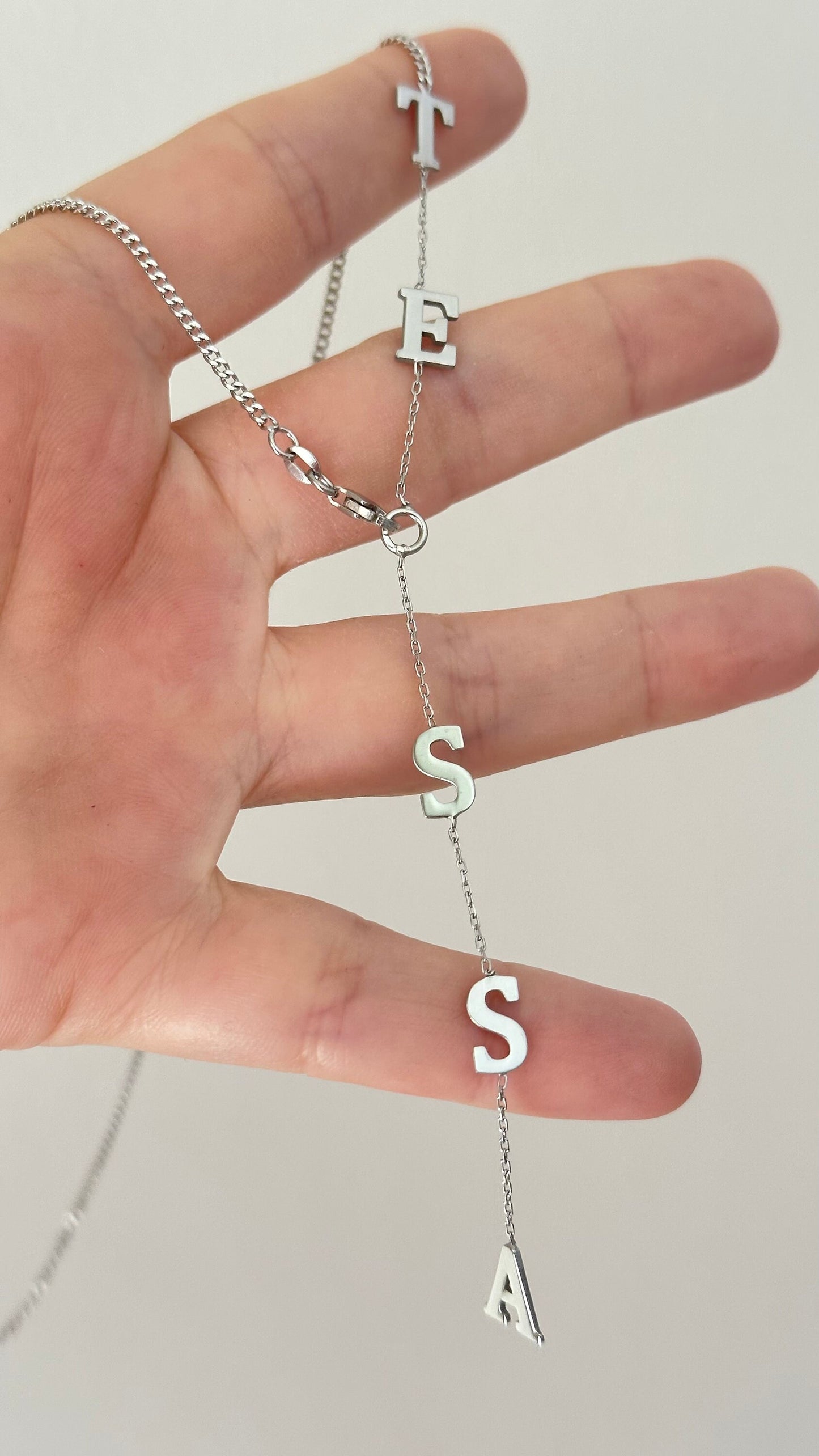 Lariat Necklace Silver, Name Necklace Personalized, Drop Initial Necklace, Long Y Necklace, Custom Necklace for Women, Custom Gift