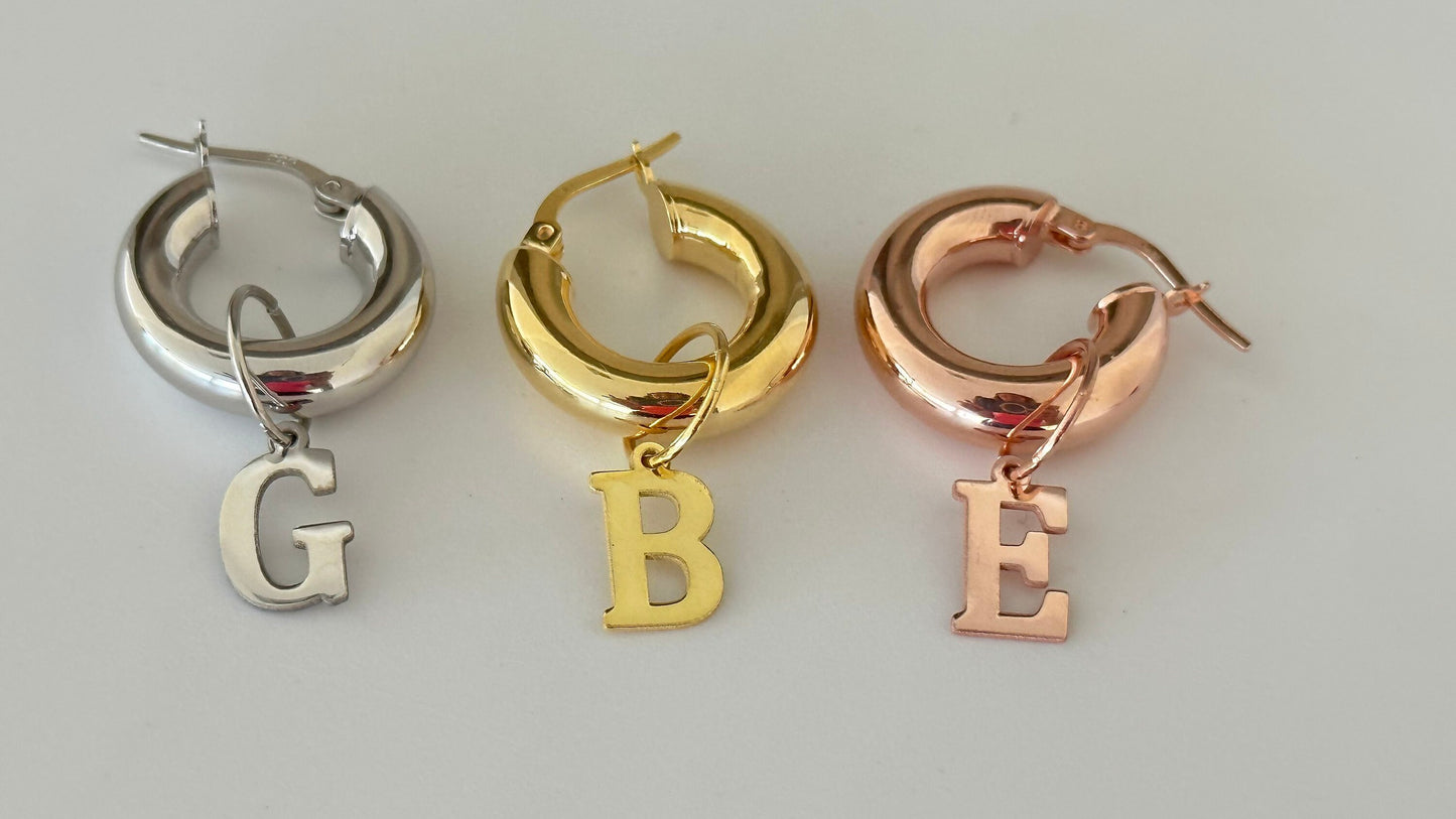 Initial Earring, Initial Hoop Earrings, Letter Hoop Earring, Huggie Earrings, Personalized Earring, Custom Hoops, Gift for her