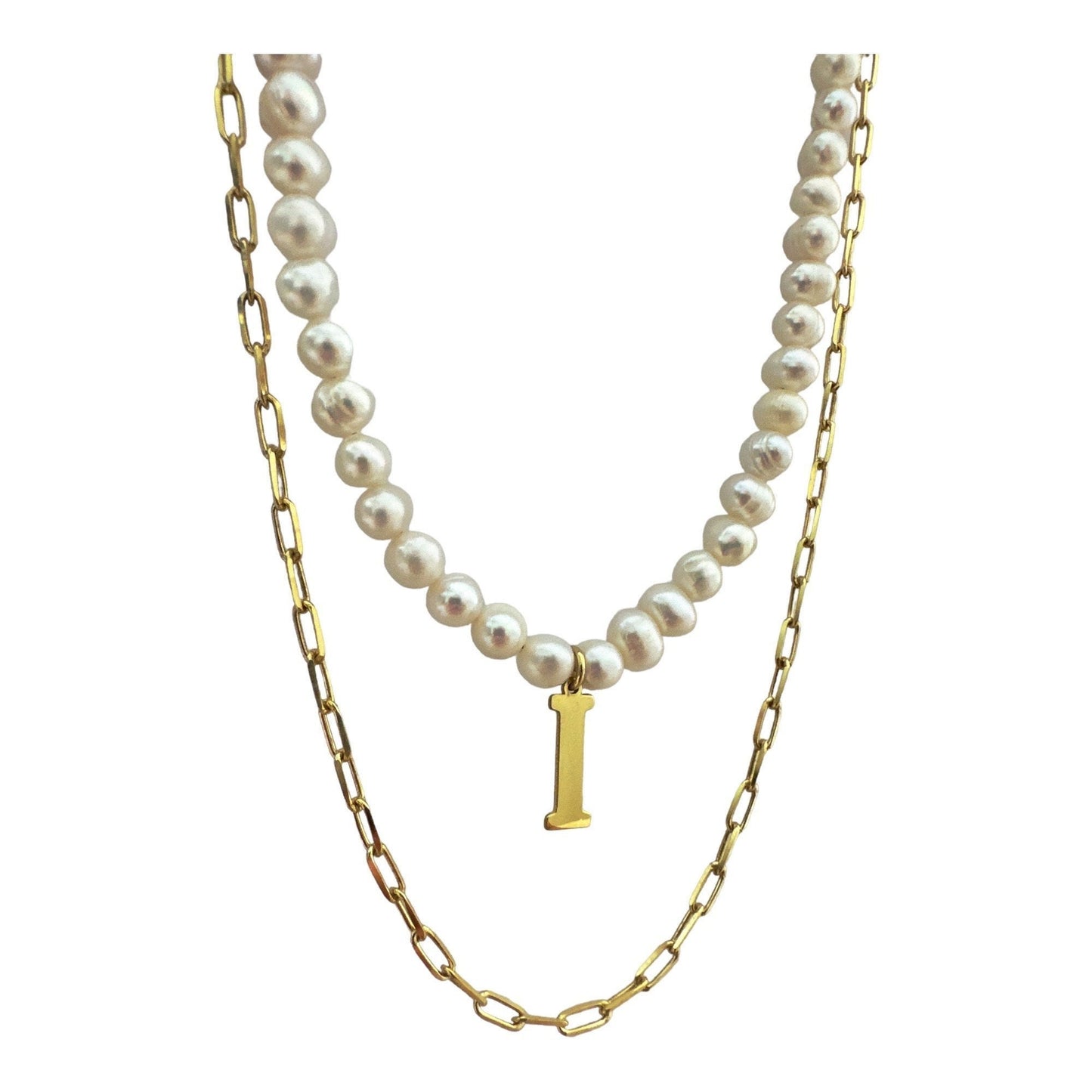 Layered Pearl Necklace, Initial Pearl Necklace, Multi Strand Pearl Letter Necklace, Pearl Name Necklace, Personalized gift, Custom Jewelry