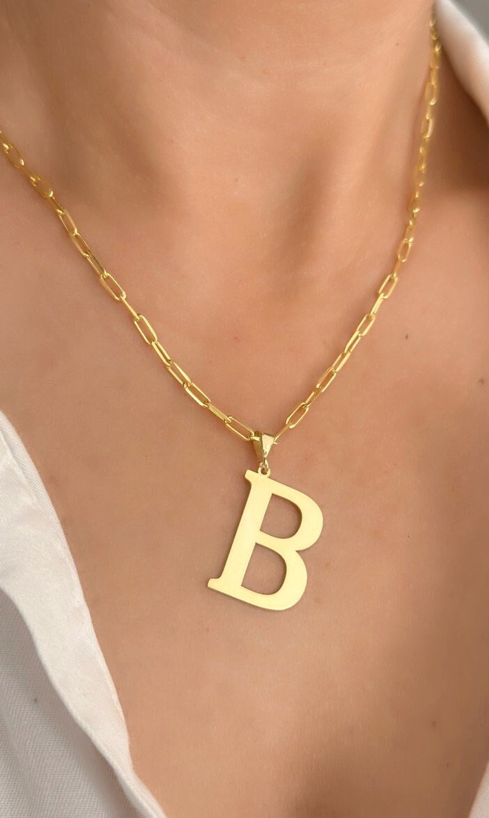 Big Letter Necklace, Large Initial Letter Necklace, Oversized Pendant Personalize Jewelry Gifts Women Men Customized