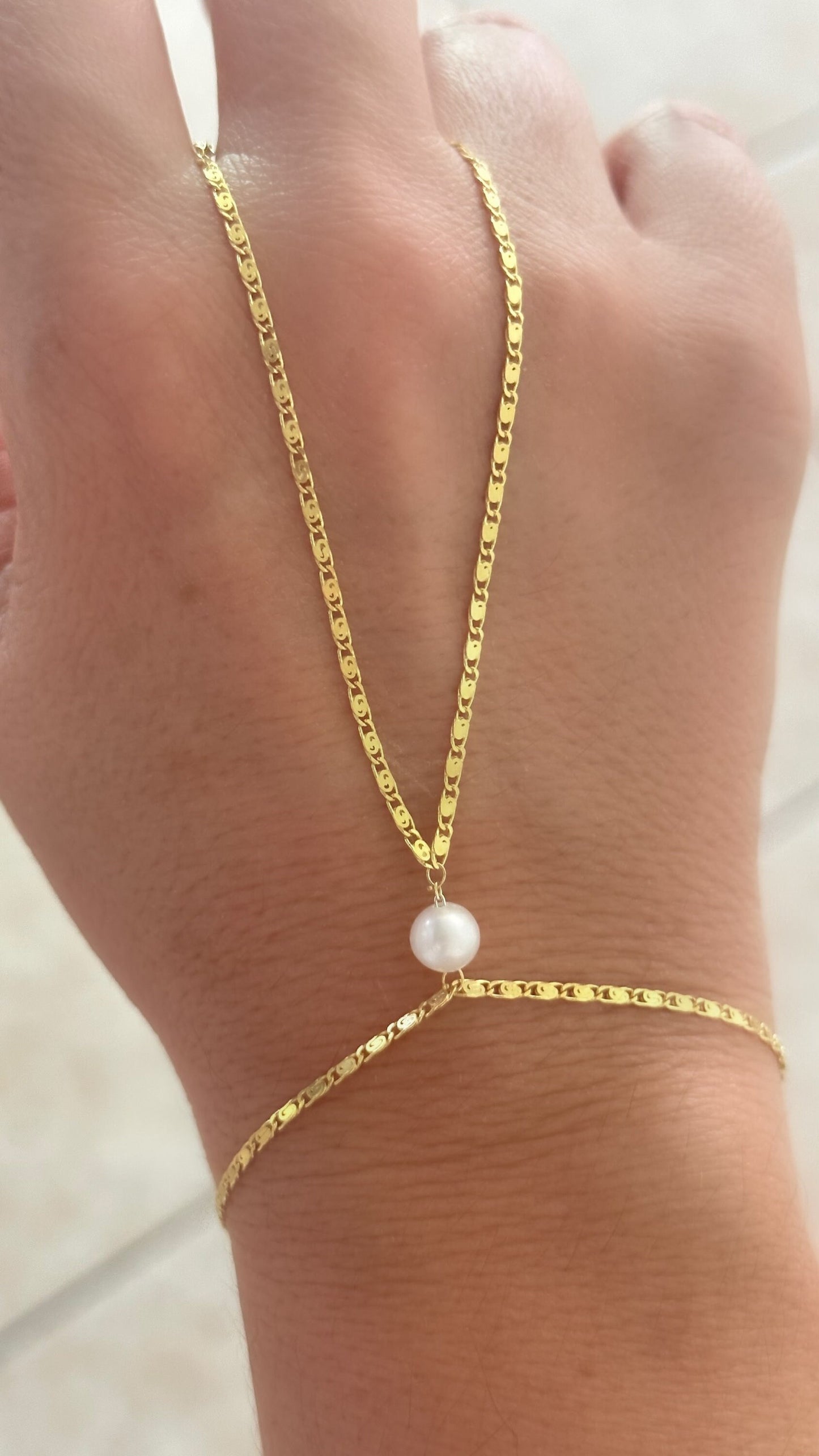 Pearl Hand Chain, Hand Chain Bracelet, Slave Bracelet, Ring Bracelet, Pearl Jewelry, Gift for Woman, 925 Silver, 14k Gold , 14K Rose Gold
