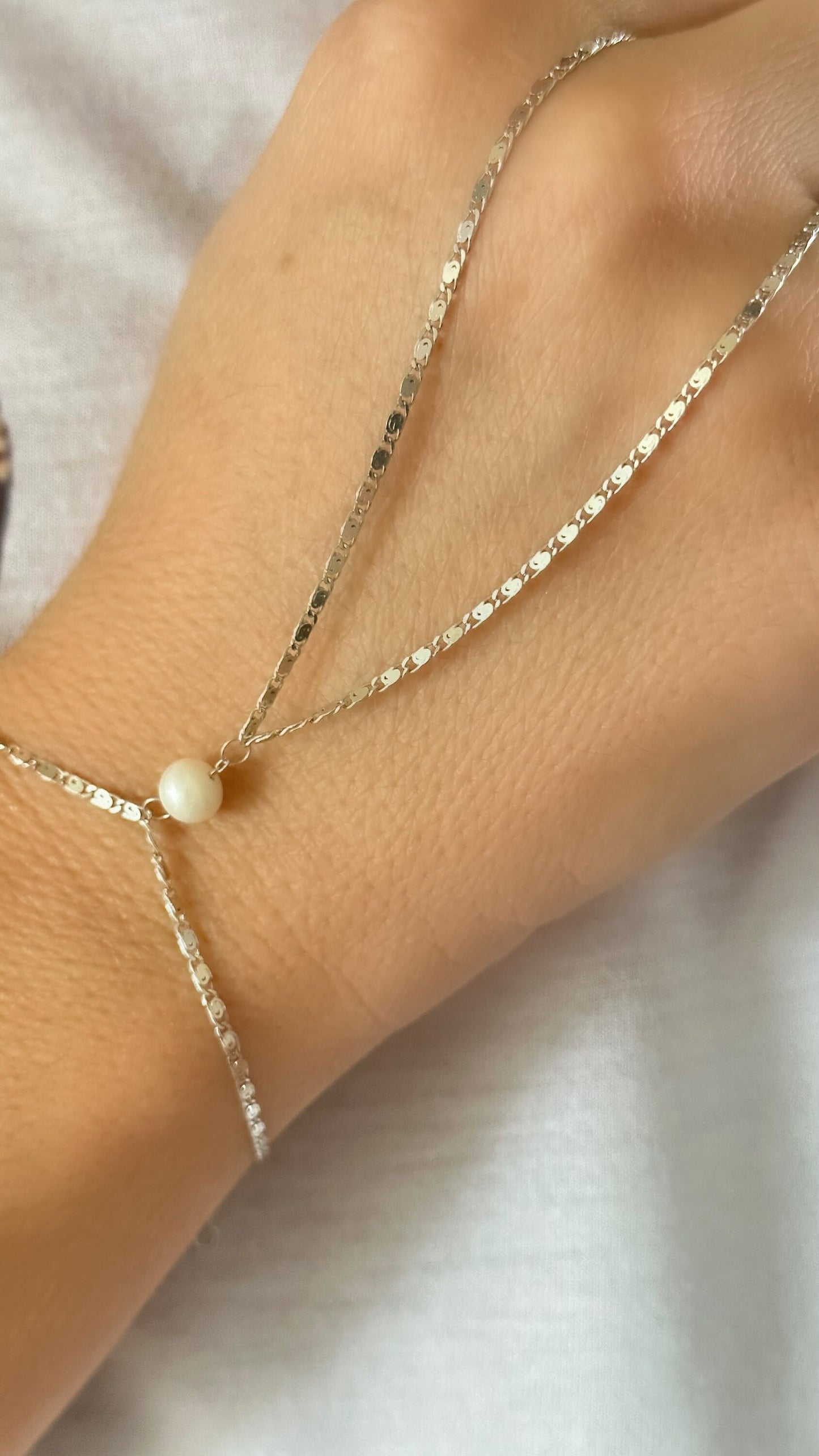 Pearl Hand Chain, Hand Chain Bracelet, Slave Bracelet, Ring Bracelet, Pearl Jewelry, Gift for Woman, 925 Silver, 14k Gold , 14K Rose Gold